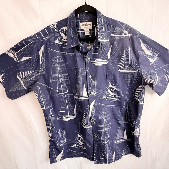 Cooke Street Hawaiian Aloha Shirt with Blue &White Nautical Print Mens XL - Picture 1 of 6